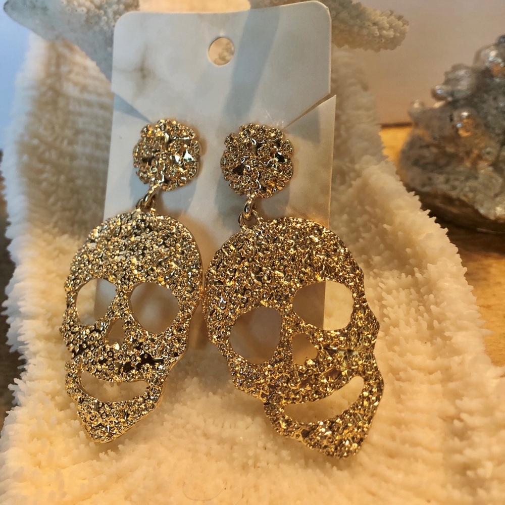 Gold Skull Dangle Earrings - Women Jewelry